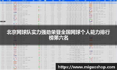 北京网球队实力强劲荣登全国网球个人能力排行榜第六名